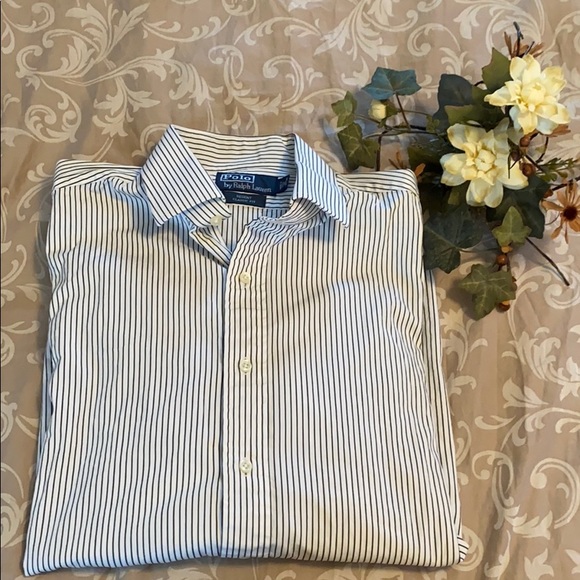 Ralph Lauren White with Blue Stripe Dress Shirt - Picture 1 of 3